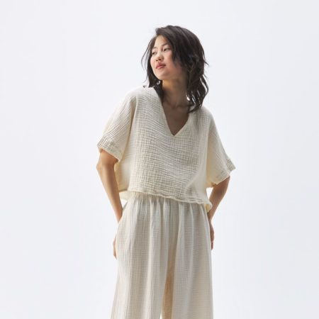 Pokoloko Crinkle Crop Short Sleeve Top