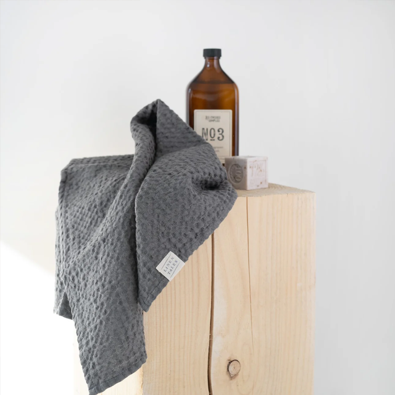 Linen Tales Honeycomb Waffle Bath Towels - Grey Set of 3 - Image 2