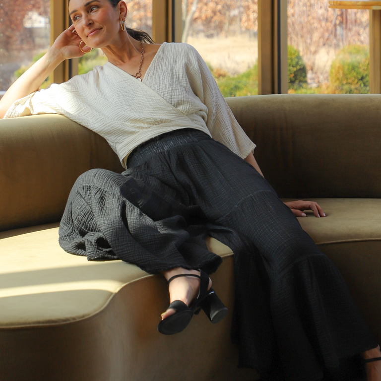 Pokoloko Crinkle Skirt Pants - Black - Image 2