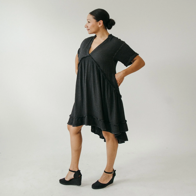 Pokoloko Crinkle Ruffled V Dress - Black - Image 2