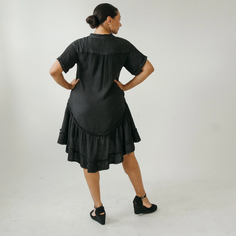 Pokoloko Crinkle Ruffled V Dress - Black - Image 3