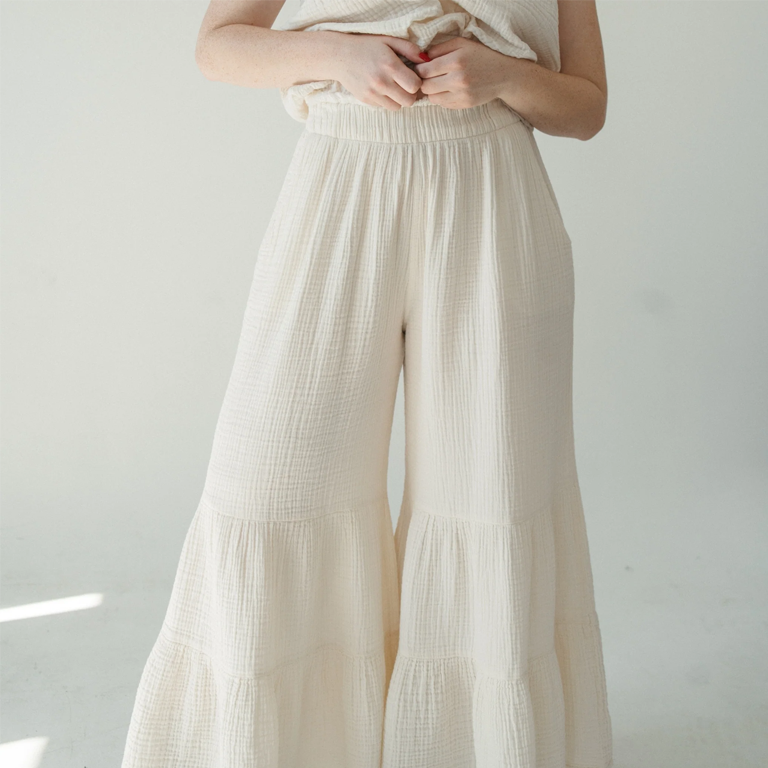 Pokoloko Crinkle Ruffled Pants - Cream - Image 2