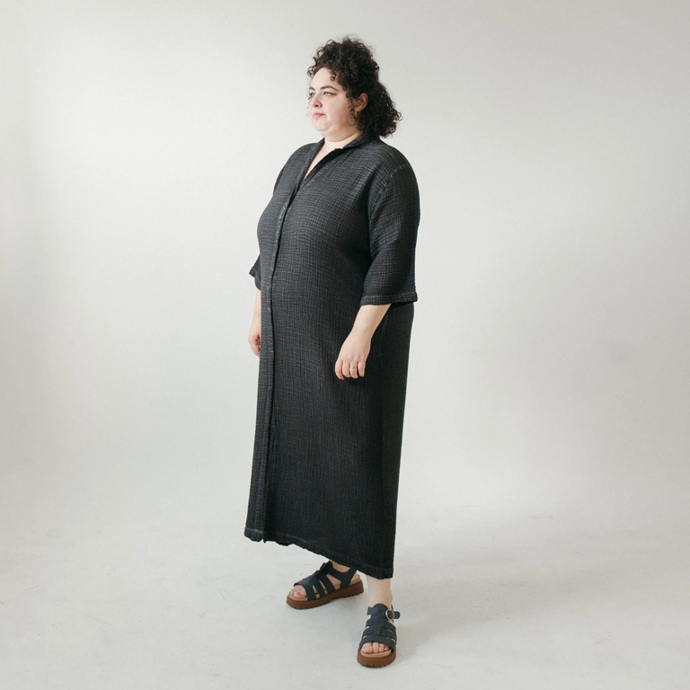 Pokoloko Crinkle Shirt Dress Plus - Black