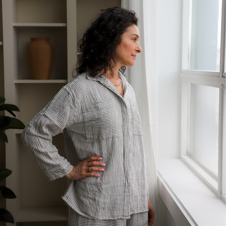 Pokoloko Crinkle Pocket Shirt with Buttons - Striped - Image 2