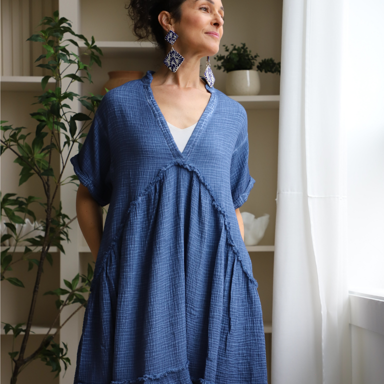 Pokoloko Crinkle Ruffled V Dress - Denim - Image 2