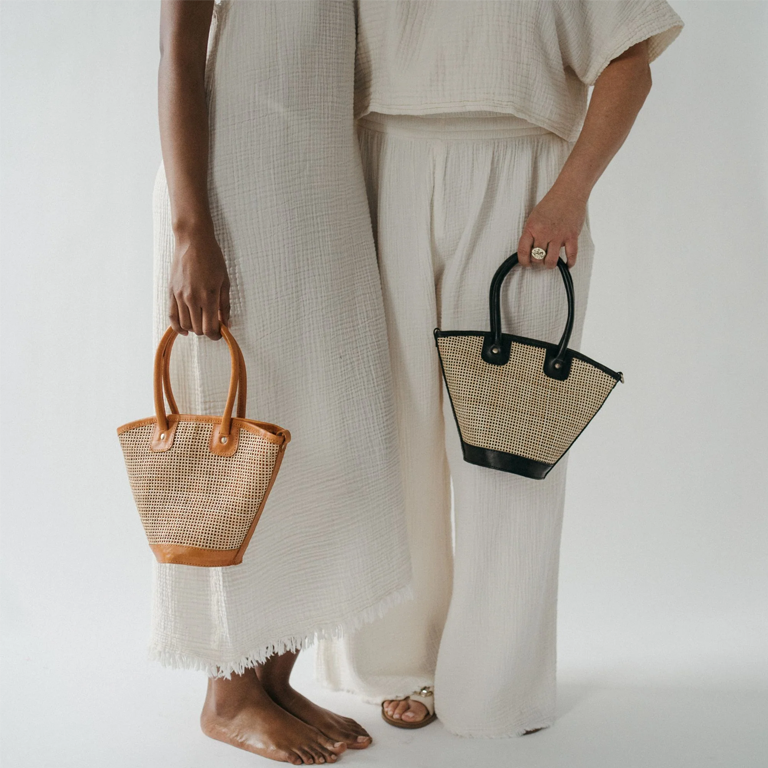 Pokoloko Crossbody Leather Bag - Mata Handled with Cane Accent Caramel - Image 2