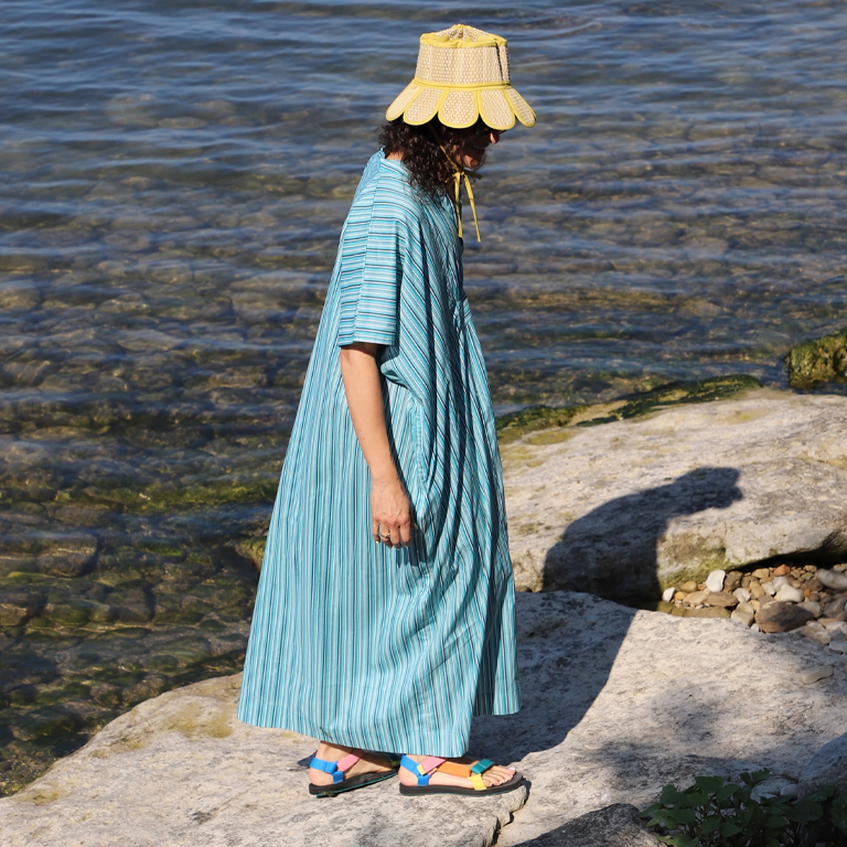 Pokoloko Sol Kaftan - Turquoise Stripe - Image 4